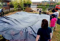 Pond liner in place
